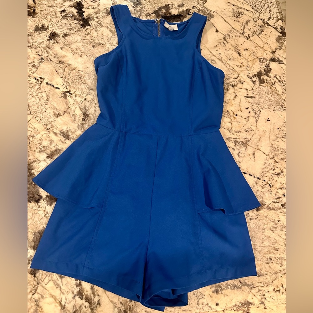 Open Back Hot & Delicious Royal Blue Backless Short Jumpsuit Flare Peak a Boo